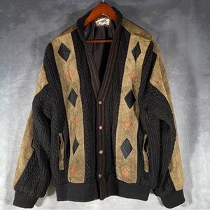 Modango Sweater Leather Wool Blend Vintage Men’s Size Medium Classic Outdoor